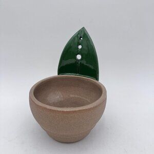 Handmade pottery leaf bowl herb shredder
